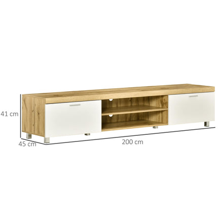 Modern TV Unit for TVs up to 90 Inches with Drawer and Shelf - Oak and White