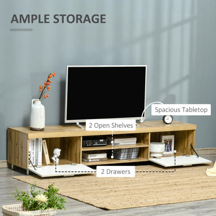 Modern TV Unit for TVs up to 90 Inches with Drawer and Shelf - Oak and White