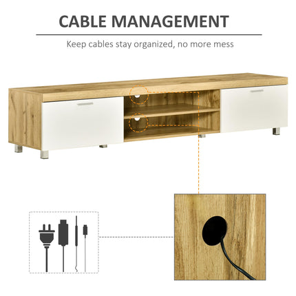 Modern TV Unit for TVs up to 90 Inches with Drawer and Shelf - Oak and White