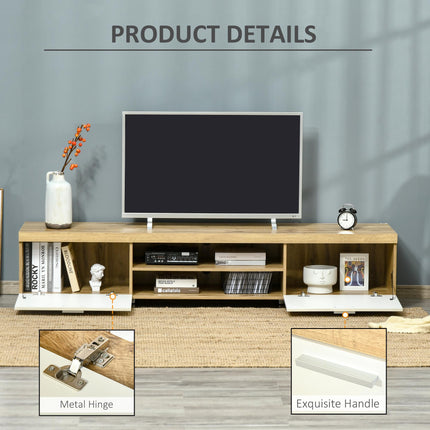 Modern TV Unit for TVs up to 90 Inches with Drawer and Shelf - Oak and White