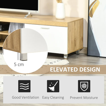 Modern TV Unit for TVs up to 90 Inches with Drawer and Shelf - Oak and White