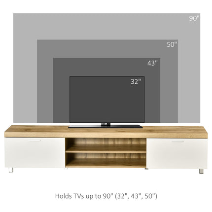 Modern TV Unit for TVs up to 90 Inches with Drawer and Shelf - Oak and White