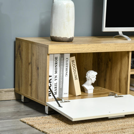 Modern TV Unit for TVs up to 90 Inches with Drawer and Shelf - Oak and White