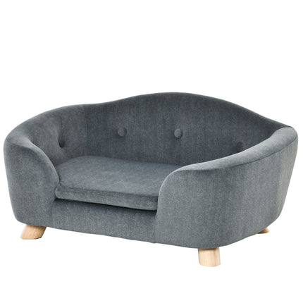 Pet Sofa for Small Dogs and Kittens with Wooden Frame and Washable Cushion, 70x47x30 cm - Grey