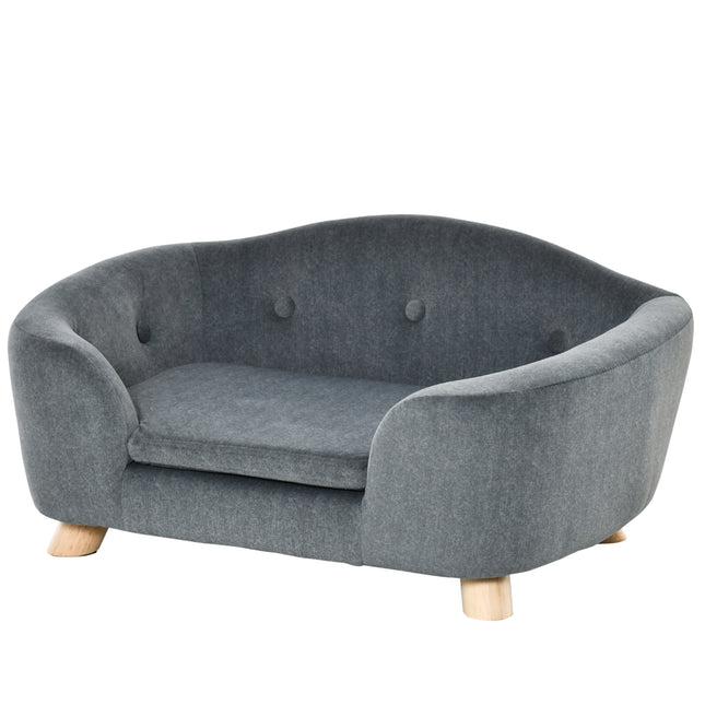 Pet Sofa for Small Dogs and Kittens with Wooden Frame and Washable Cushion, 70x47x30 cm - Grey