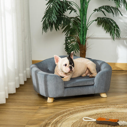 Pet Sofa for Small Dogs and Kittens with Wooden Frame and Washable Cushion, 70x47x30 cm - Grey