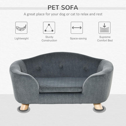 Pet Sofa for Small Dogs and Kittens with Wooden Frame and Washable Cushion, 70x47x30 cm - Grey