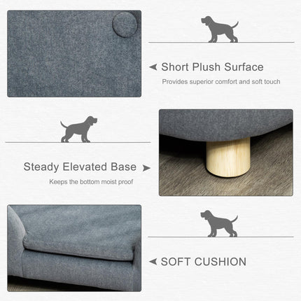 Pet Sofa for Small Dogs and Kittens with Wooden Frame and Washable Cushion, 70x47x30 cm - Grey