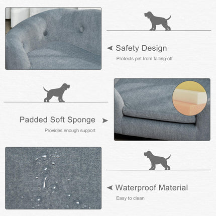 Pet Sofa for Small Dogs and Kittens with Wooden Frame and Washable Cushion, 70x47x30 cm - Grey