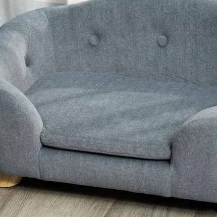 Pet Sofa for Small Dogs and Kittens with Wooden Frame and Washable Cushion, 70x47x30 cm - Grey