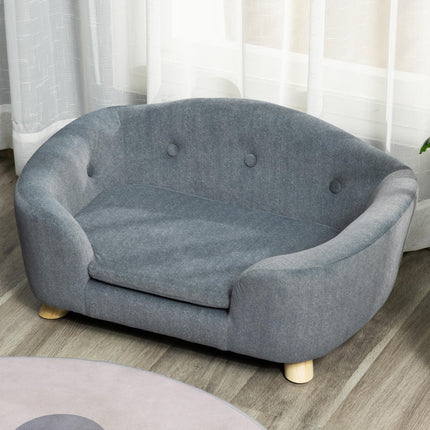 Pet Sofa for Small Dogs and Kittens with Wooden Frame and Washable Cushion, 70x47x30 cm - Grey
