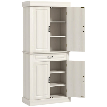 Kitchen Cupboard 4 Doors with Wide Drawer and Shelves 180cm - White Wood Grain
