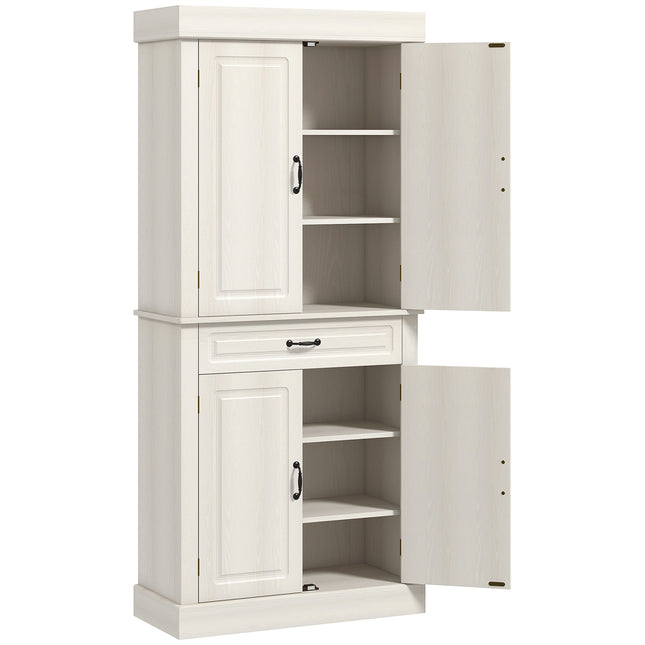 Kitchen Cupboard 4 Doors with Wide Drawer and Shelves 180cm - White Wood Grain
