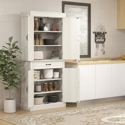 Kitchen Cupboard 4 Doors with Wide Drawer and Shelves 180cm - White Wood Grain