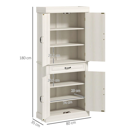 Kitchen Cupboard 4 Doors with Wide Drawer and Shelves 180cm - White Wood Grain