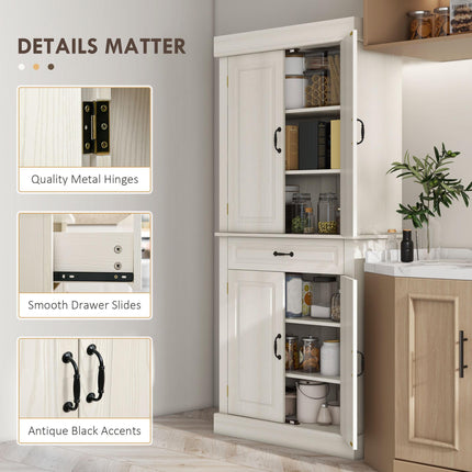 Kitchen Cupboard 4 Doors with Wide Drawer and Shelves 180cm - White Wood Grain