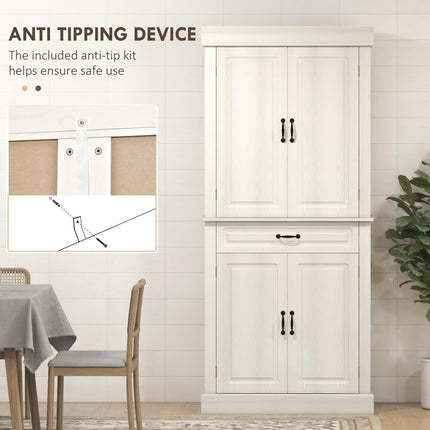 Kitchen Cupboard 4 Doors with Wide Drawer and Shelves 180cm - White Wood Grain