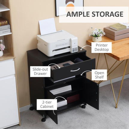 Printer Stand Mobile Printer Cabinet with Storage, Open Shelf, Drawer for Home O