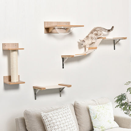 4PCs Wall-mounted Cats Climbing Shelf Set Cat Tree Kitten Perch Activity Center
