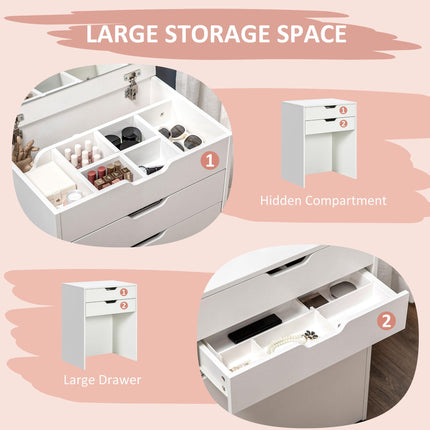 Dressing Table with Flip-up Mirror, Drawer & Storage Stool with Hidden Compartments - White