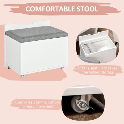Dressing Table with Flip-up Mirror, Drawer & Storage Stool with Hidden Compartments - White