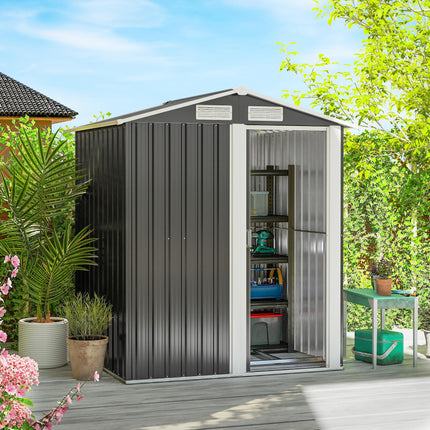 5ft x 4ft Metal Garden Storage Shed with Sliding Door - Grey