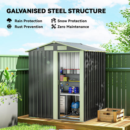 5ft x 4ft Metal Garden Storage Shed with Sliding Door - Grey