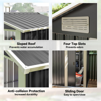 5ft x 4ft Metal Garden Storage Shed with Sliding Door - Grey