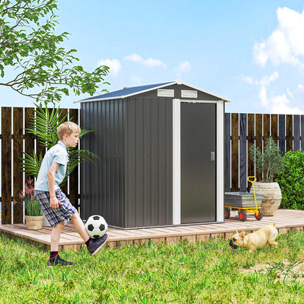 5ft x 4ft Metal Garden Storage Shed with Sliding Door - Grey