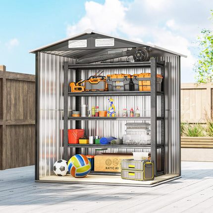 5ft x 4ft Metal Garden Storage Shed with Sliding Door - Grey