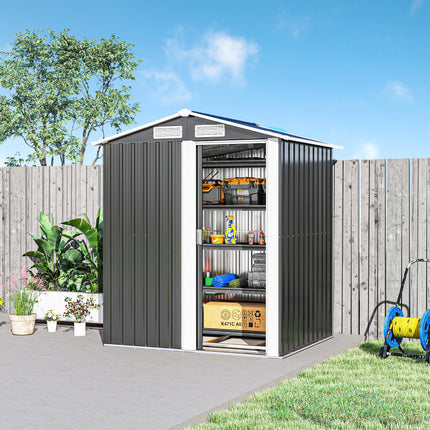 5ft x 4ft Metal Garden Storage Shed with Sliding Door - Grey