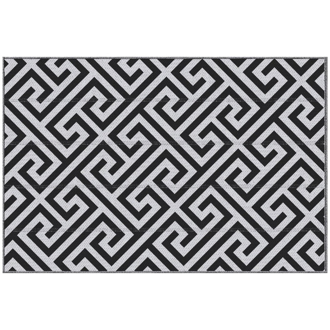121 x 182 cm Outdoor Patio Reversible Camping Rug Portable Mat for Garden Deck Picnic - Black & White