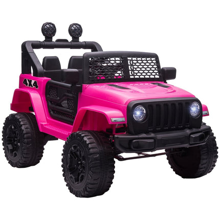 12V Battery-Powered Kids Electric Ride On Off-Road Truck with 2 Motors, Remote Control, Horn, Lights, Suspension Wheels - Pink