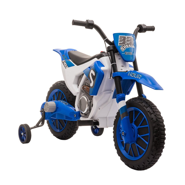 12V Kids Electric Ride-On Motorbike with Training Wheels for Ages 3-5 - Blue