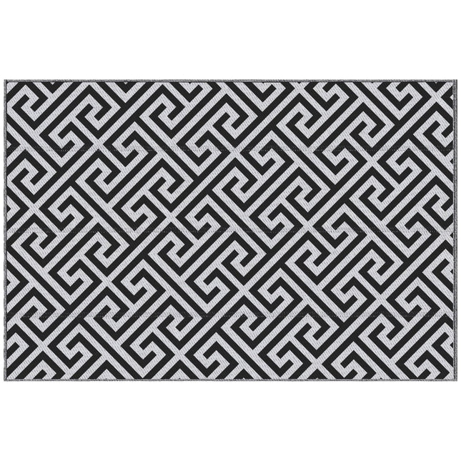 152 x 243 cm Reversible Outdoor Rug Portable Camping Mat for Garden Deck Picnic - Black & White