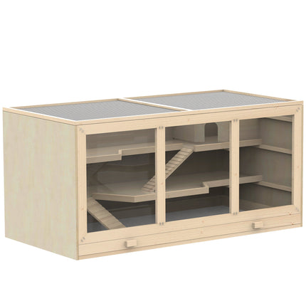 Wooden Hamster Cage for Small Rodents 115L x 60W x 58H cm - Natural Wood