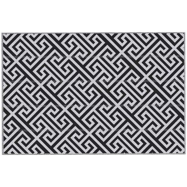 182 x 274 cm Reversible Outdoor Rug Portable Camping Mat for Garden Deck Picnic - Black & White