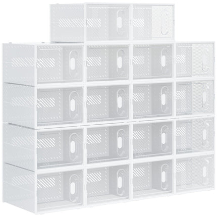 18PCS Clear Stackable Shoe Storage Boxes for UK 12/EU 46 with Magnetic Door - Clear