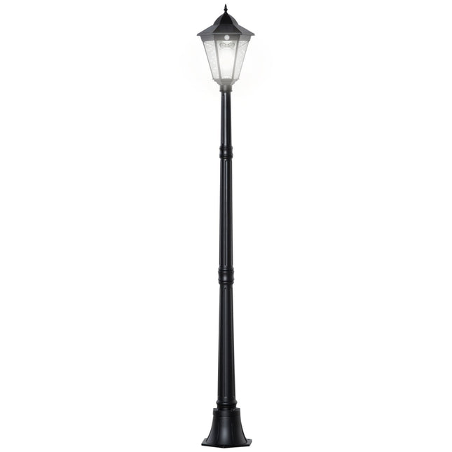 1.9M Solar Powered LED Garden Lamp Post Light with Aluminium Frame for Patio and Pathway - Black