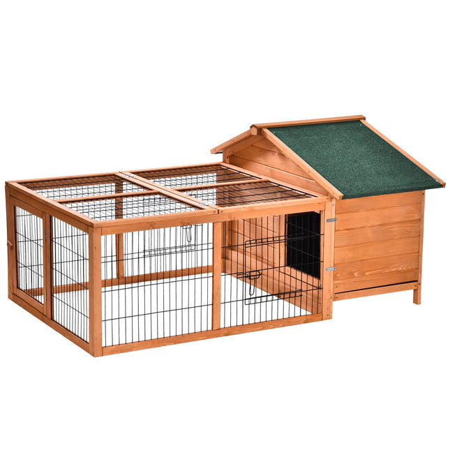 Wooden Outdoor Rabbit & Guinea Pig Hutch with Detachable Cage, Lockable Doors & Slide-out Tray - Golden Red