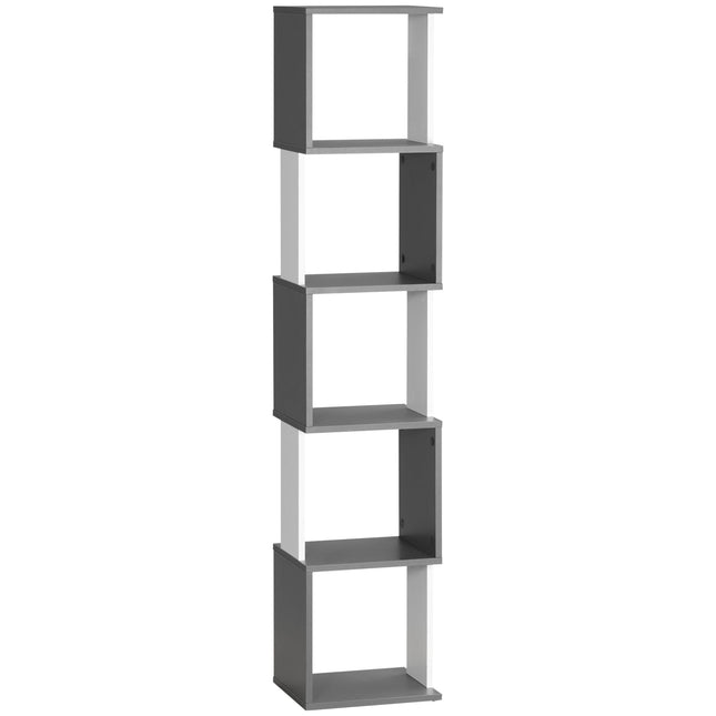 Modern 5-Tier Freestanding Bookshelf Storage Shelving for Living Room Home Office - White and Dark Grey