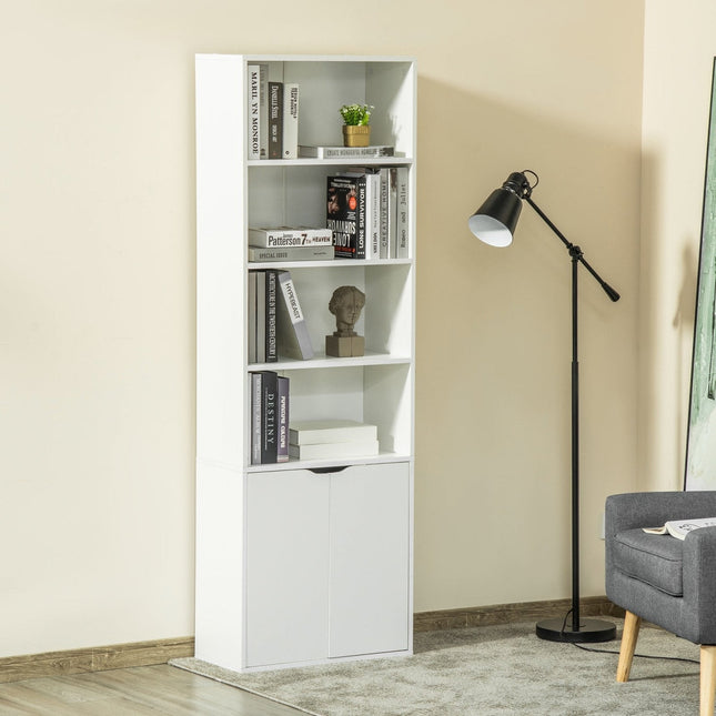 2 Door 4 Shelf Tall Bookcase Storage Cupboard for Living Room Study Bedroom Home Office - White