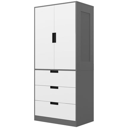 2 Door Modern Wardrobe with 3 Drawers & Hanging Rod - Grey