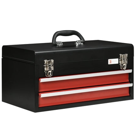 2 Drawer Lockable Metal Tool Chest with Ball Bearing Runners 460x240x220mm - Black Red