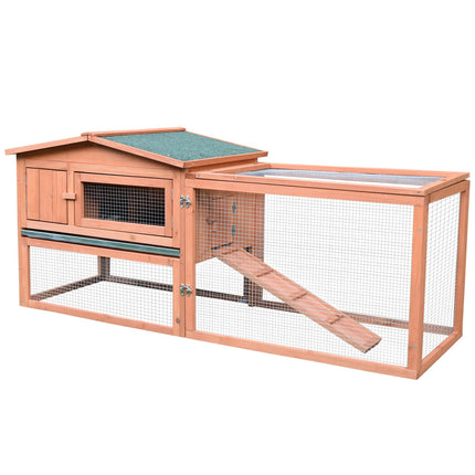 2 Floor Wooden Rabbit Hutch and Chicken Coop 158x58x68 cm - Natural Wood