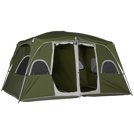 4-8 Person Family Camping Tent with Separate Rooms & Large Mesh Windows - Green