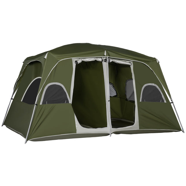 4-8 Person Family Camping Tent with Separate Rooms & Large Mesh Windows - Green