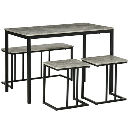 Concrete Effect 4-Piece Dining Table and Chairs Set for 4 with Steel Frame - Grey