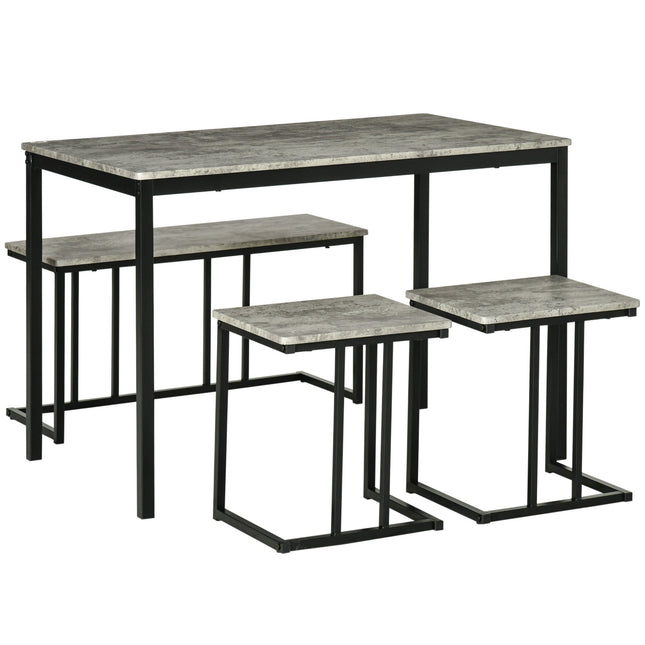 Concrete Effect 4-Piece Dining Table and Chairs Set for 4 with Steel Frame - Grey