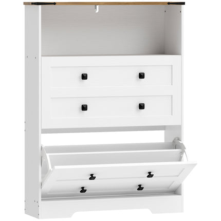 Shoe Cabinet with 2 Flip Drawers, Narrow Shoe Storage Cabinet, White